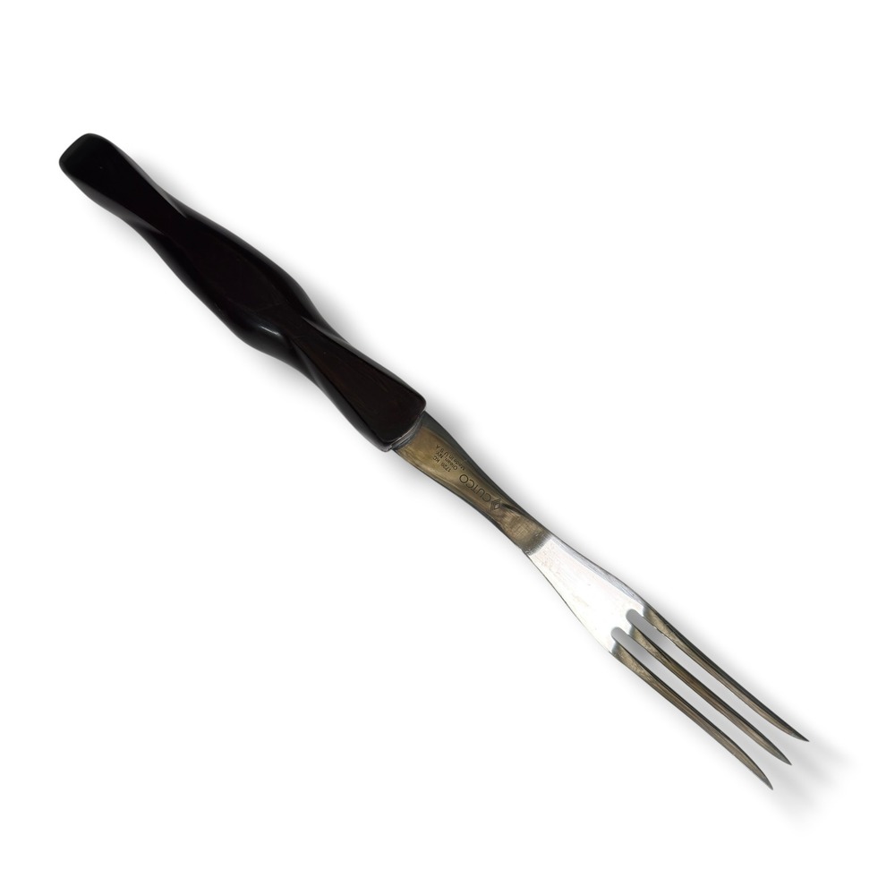 Vintage CUTCO 1726 KC Turning Fork 3 Tine Meat Carving Serving Brown Handle USA.
